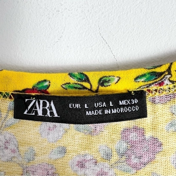 ZARA Yellow Bright Colorful Floral Boxy Cotton Short Sleeve Tee Top L - Picture 3 of 7